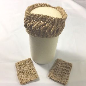 Women Red Fingerless Gloves, Red Knit Turban Head